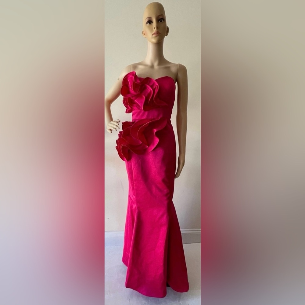 Pink Ruffle Sleeveless Sweetheart Mermaid Strapless Maxi Dress